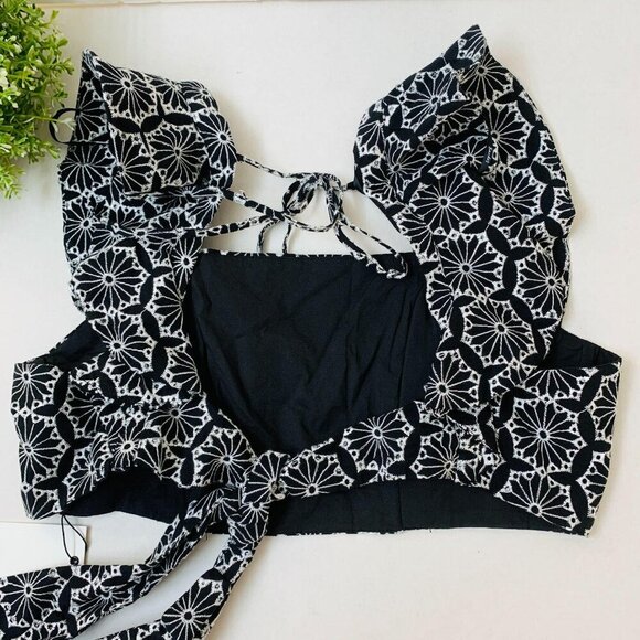 Bardot Womens SMALL Sierra Cropped Ruffle Tank Cropped Top Black Back Tie - Picture 5 of 7